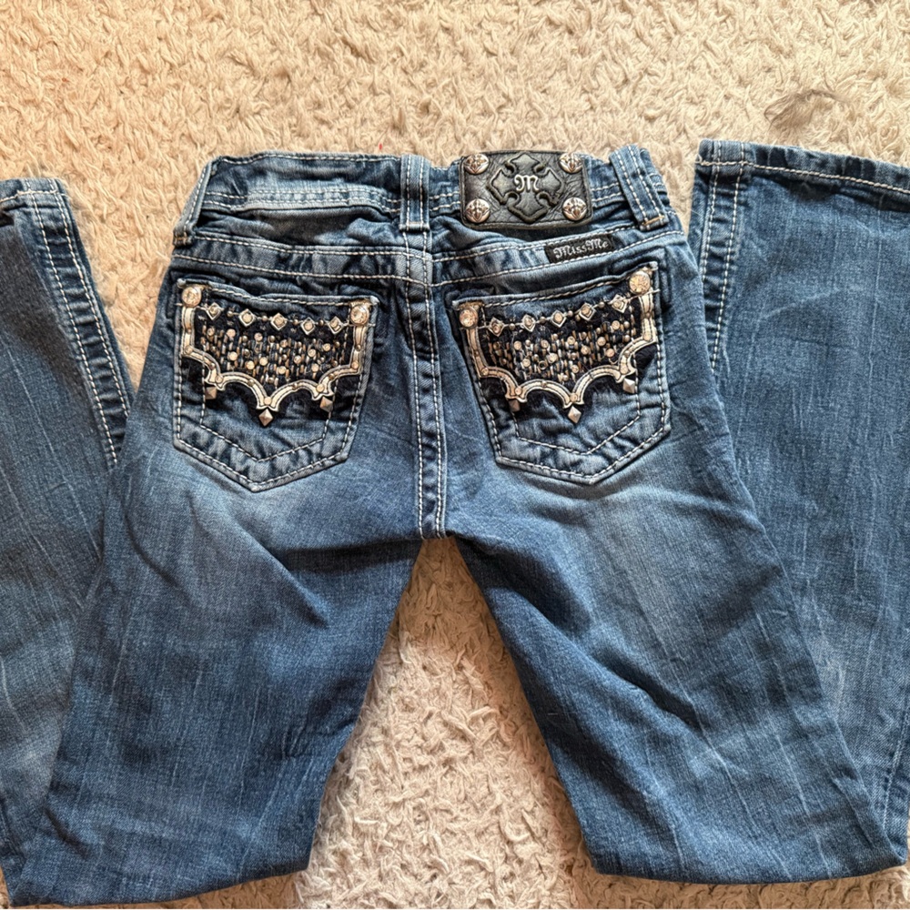 Miss Me Blue Boot Cut Jeans with Embellished Pockets